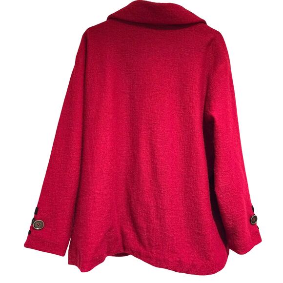 NorthStyle Red Boiled Wool Button-Up Jacket with Artisan Button Detail, Size 2X - Picture 2 of 8